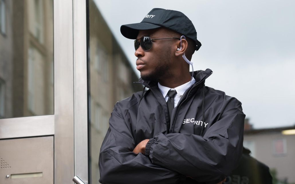 Security guard watching doors